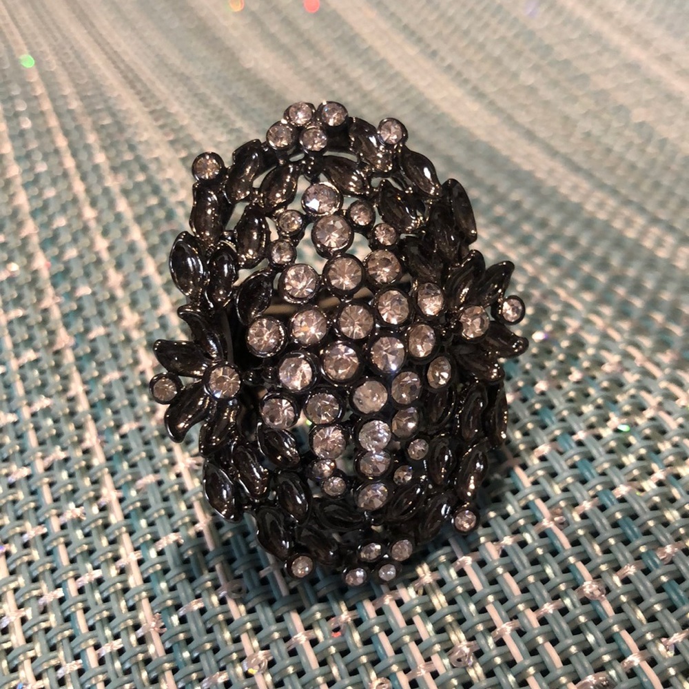 Gun metal & gem adjustable ring